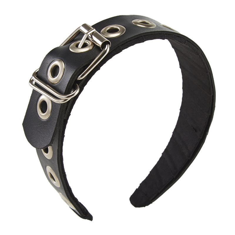 Punk Handcrafted PU Leather Headband with Goth Hardware
