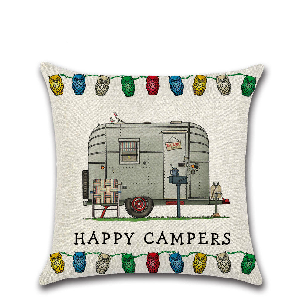 Cartoon Camper RV Linen Pillow Cover 45x45cm Home Textiles