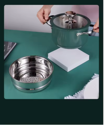 Stainless Steel Ceramic Coated Pot Set - 4 Pieces with Lids