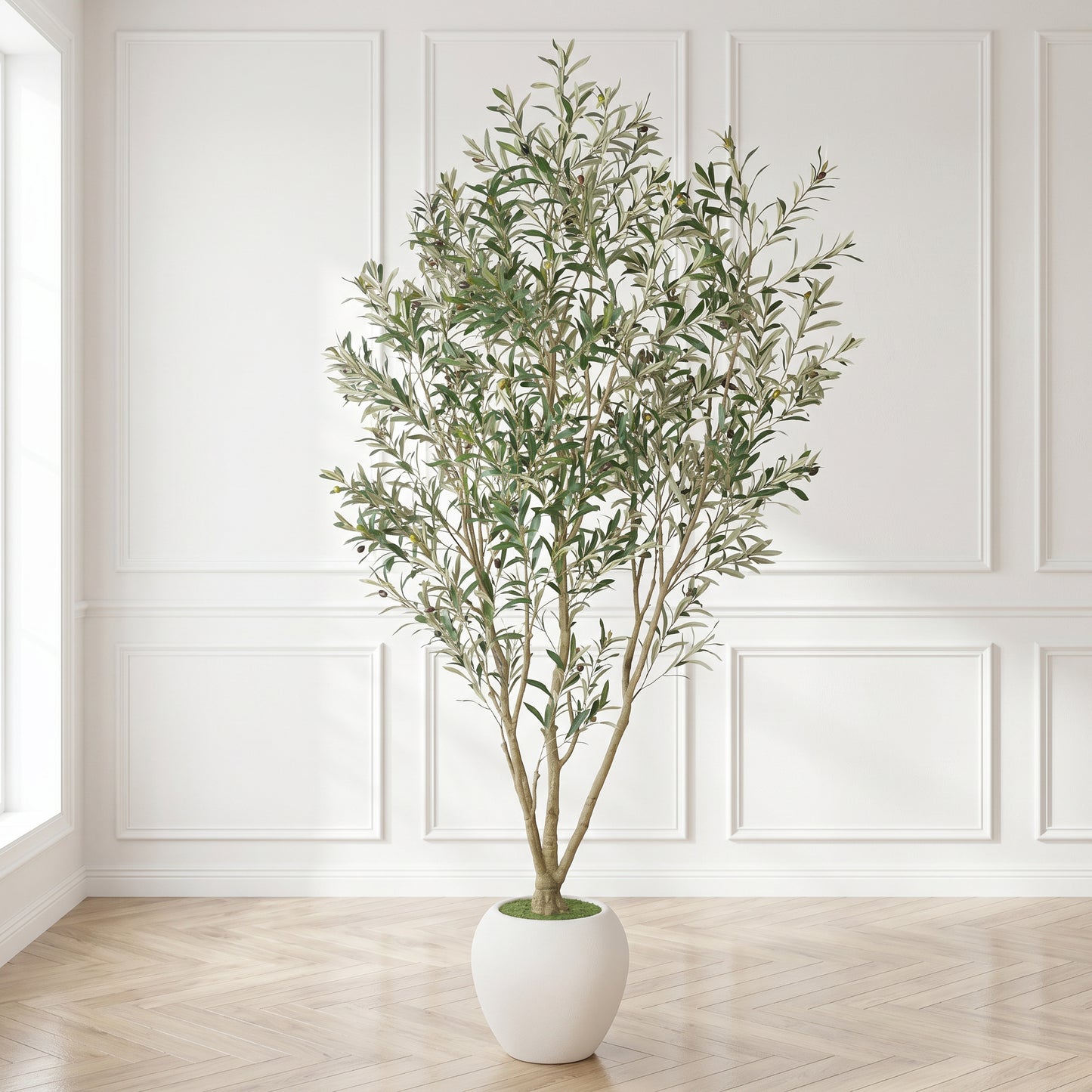 8FT Artificial Olive Tree with Modern White Planter - Indoor & Outdoor