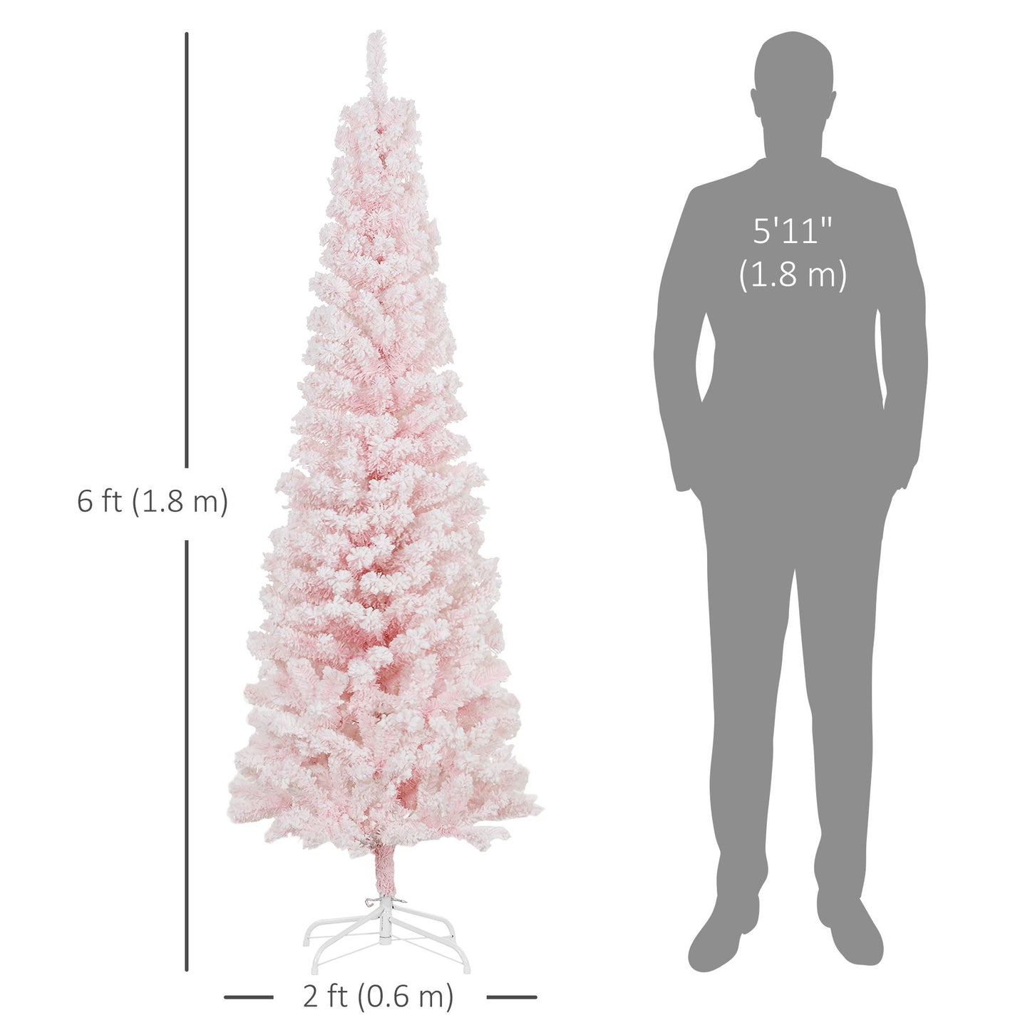 6ft Snow Flocked Pencil Christmas Tree with Metal Stand - Pink