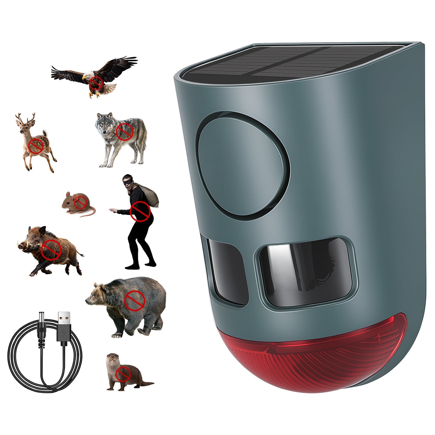 Ultrasonic Solar Animal Repeller 3-in-1 Motion Activated Deterrent IP55 Waterproof