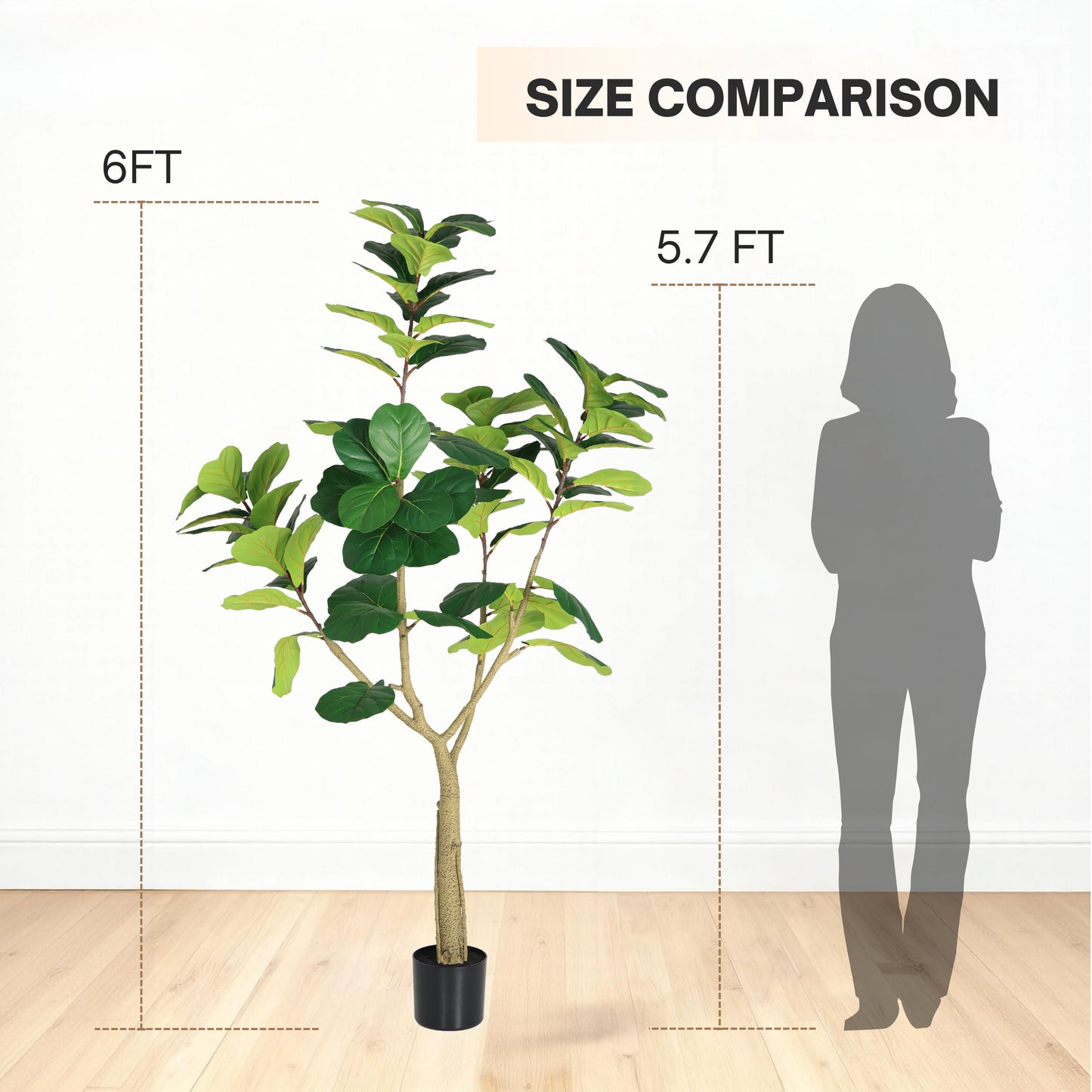 6FT Artificial Fiddle Leaf Fig Tree in Black Pot - Realistic Faux Plant