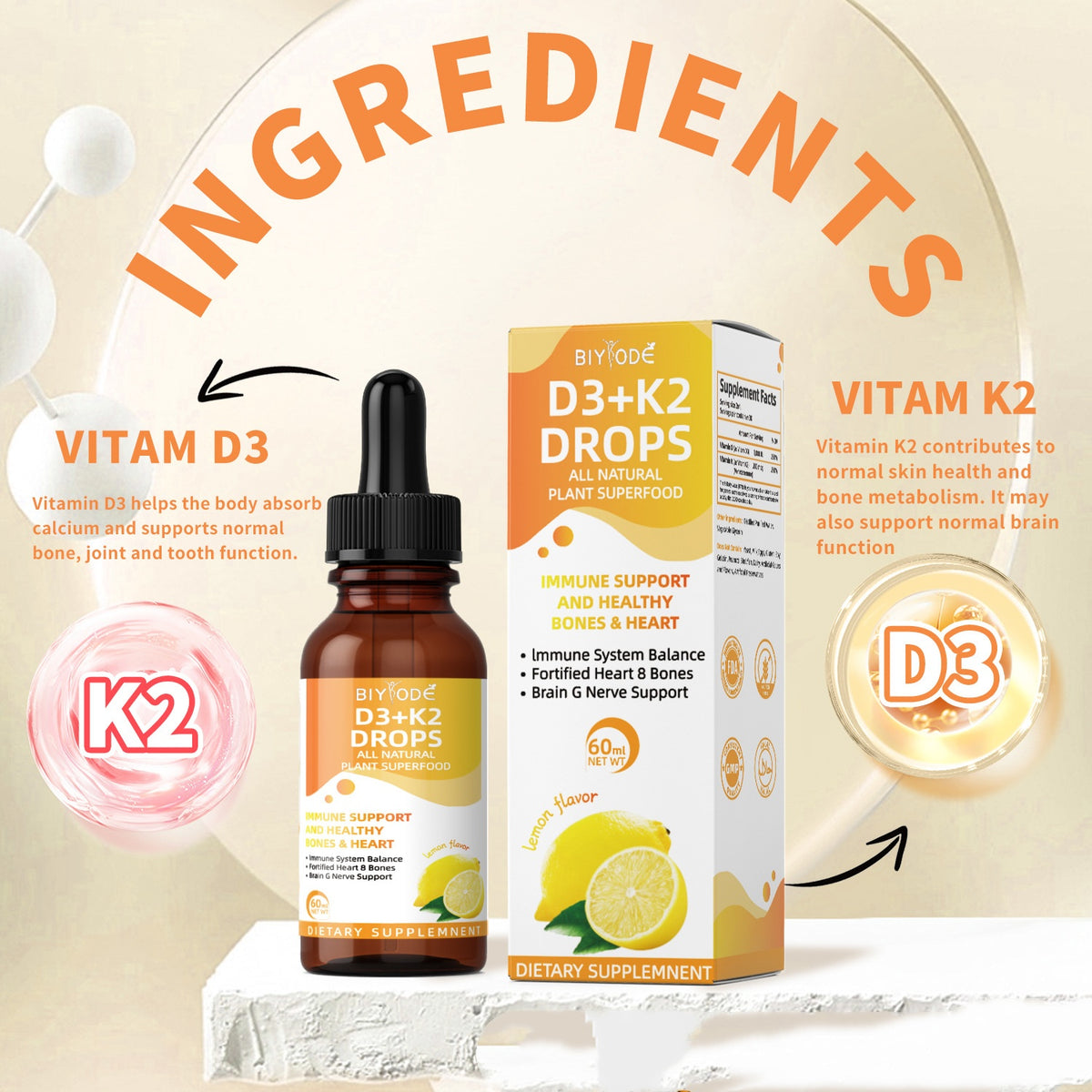 Vitamin D3 K2 Drops - 60ml Liquid Supplement