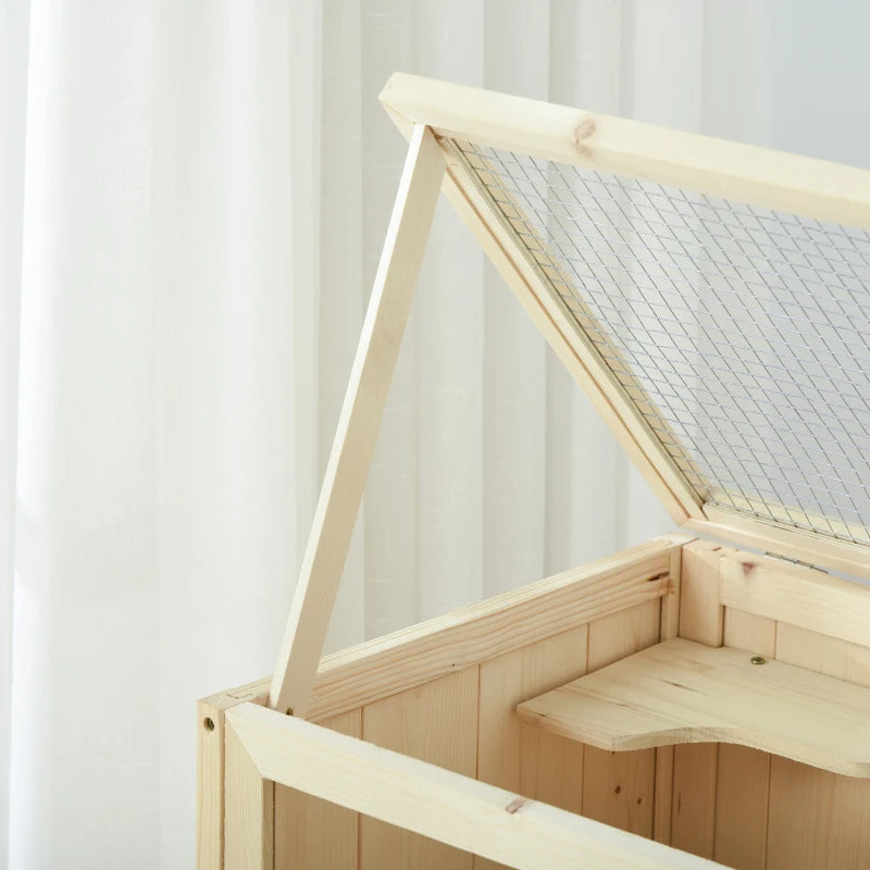 3-Tier Wooden Hamster Cage with Openable Top & Shelves - Natural Wood Small Animal Habitat