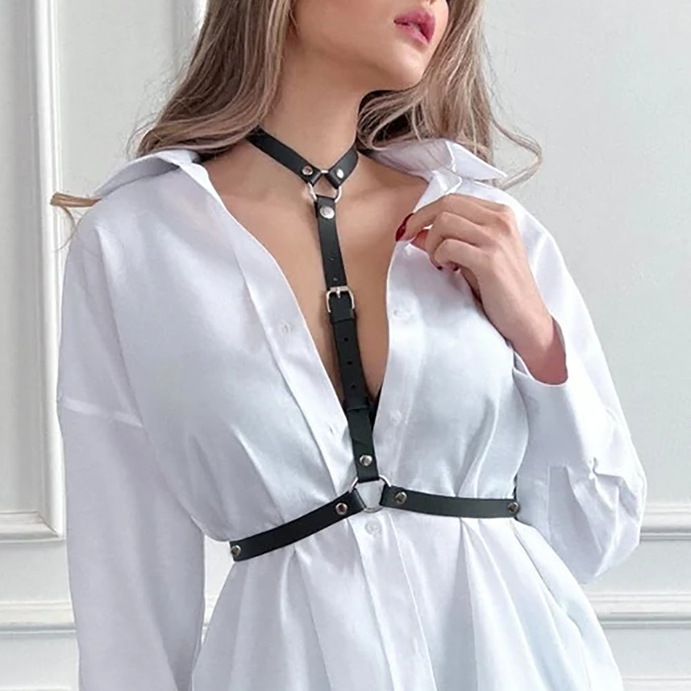 Women's Leather Corset Belt with Strap Decoration, Adjustable PU Waist Accessory