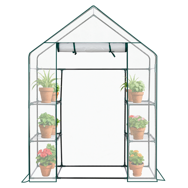 Mini Walk-In Greenhouse with PE Cover, 4-Shelf Indoor Outdoor Plant Garden for Patio Backyard, 56x29x77in, White