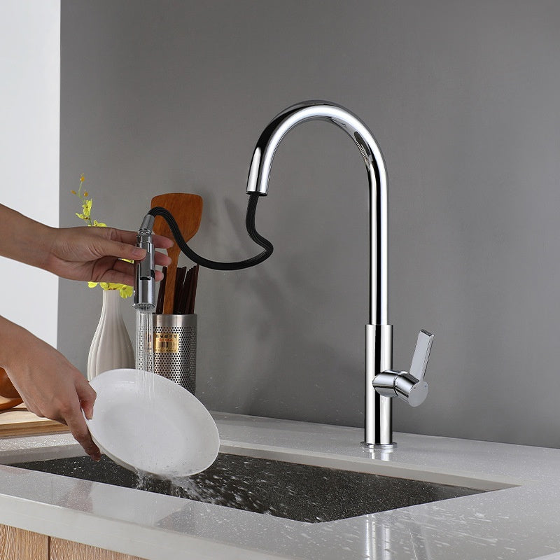 All-Copper Hot and Cold Kitchen Faucet for Sink - Modern Minimalist Design
