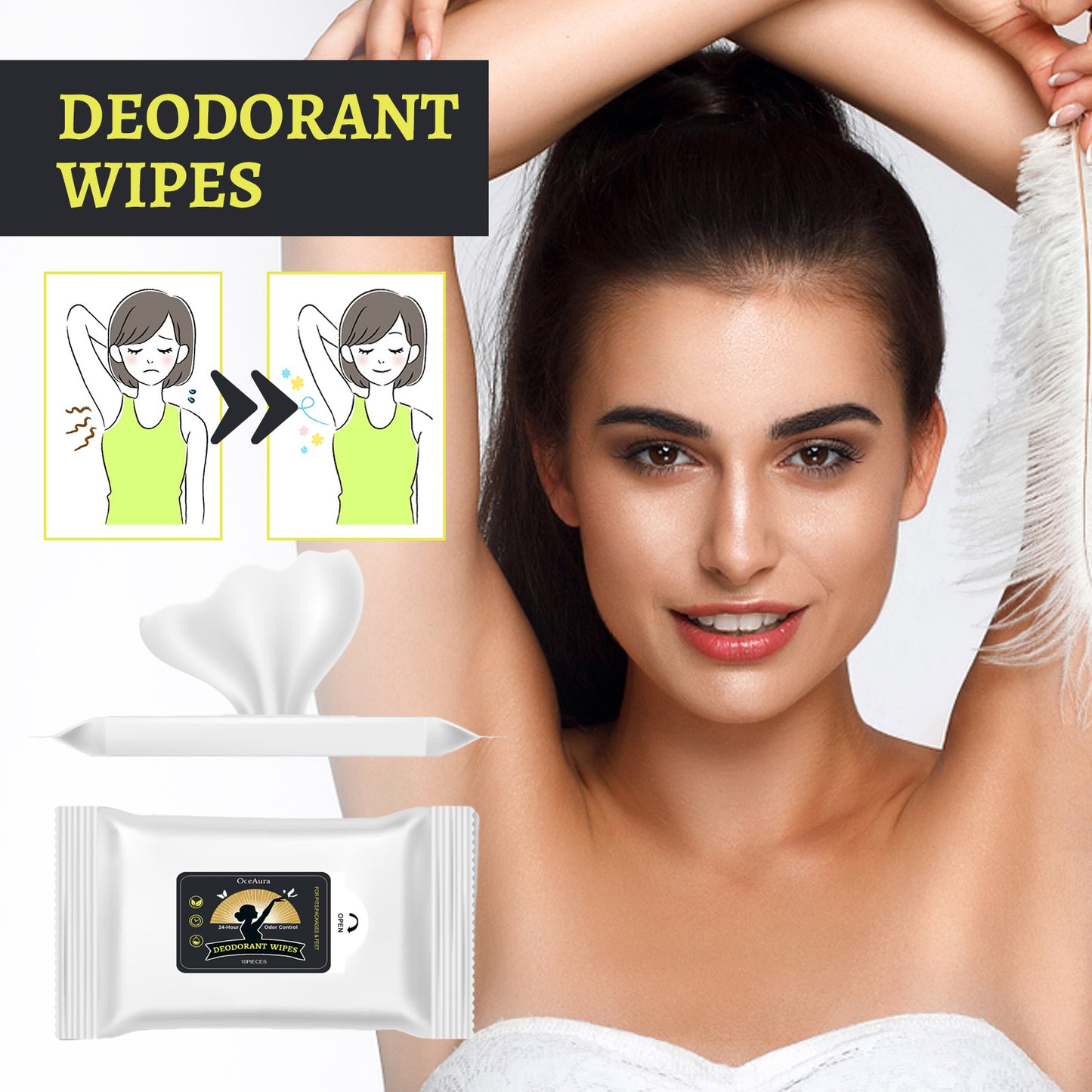 Odor Deodorizing Wet Wipes - 10 Pieces, Moisturizing & Odor Control