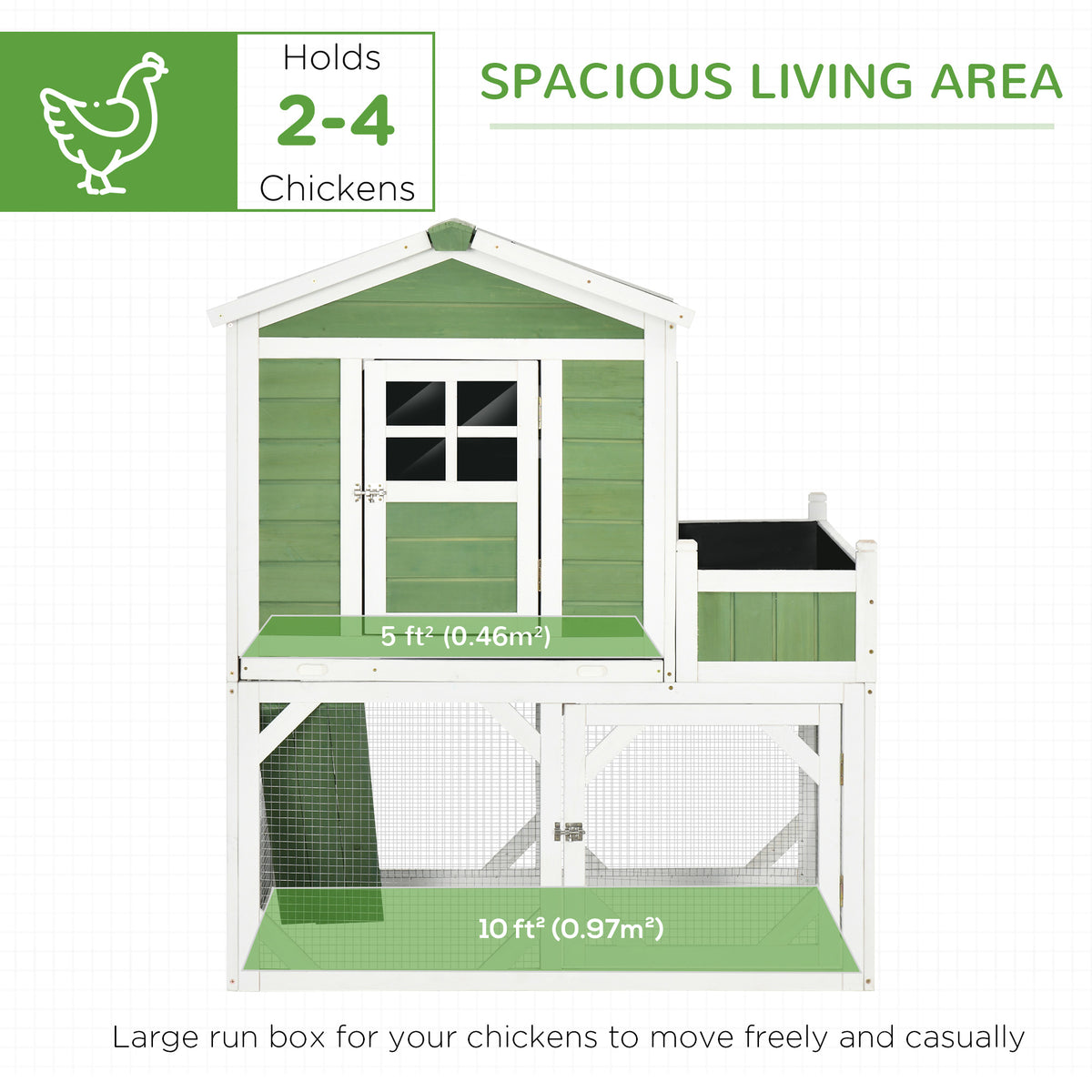49-Inch Small Chicken Coop with Garden Space, Weatherproof Outdoor Hen House - Green