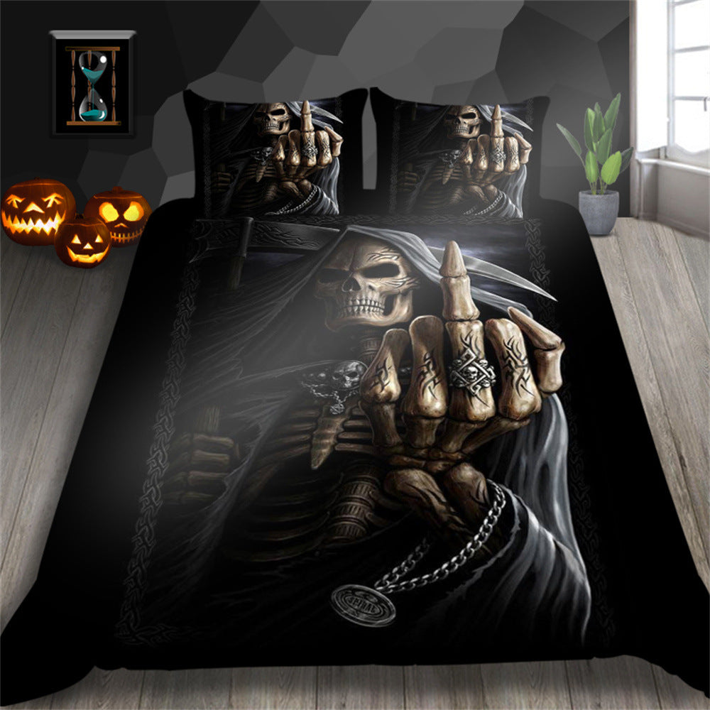 3D Printed Skull Bedding Set - Three-Piece Home Textile Decor, US Full 200x230cm
