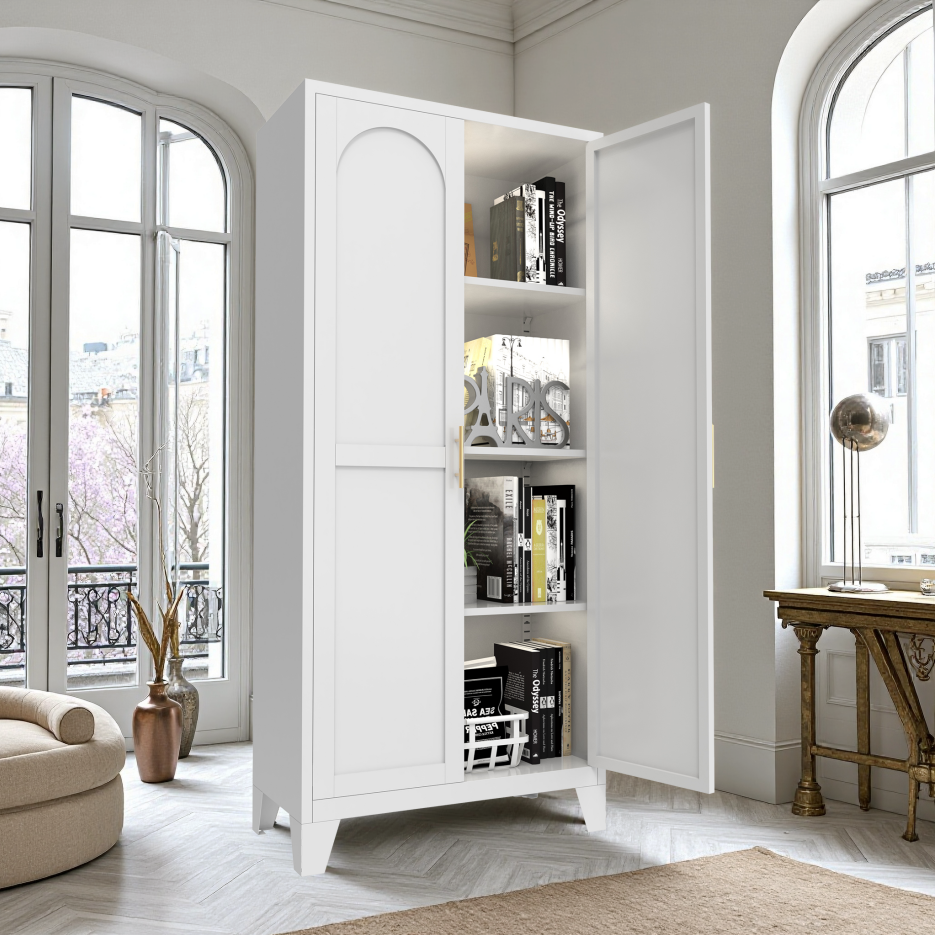61'' Metal Storage Cabinet with Adjustable Shelves - White