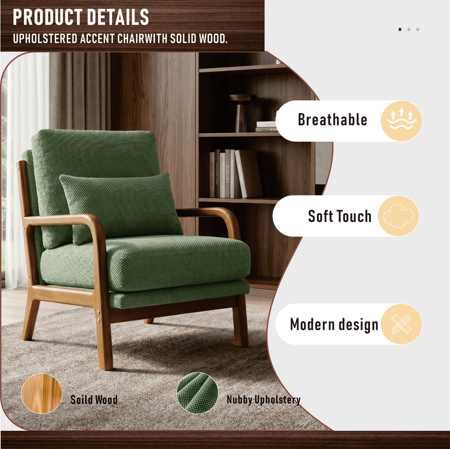 Mid-Century Modern Wooden Lounge Chair - Dark Green