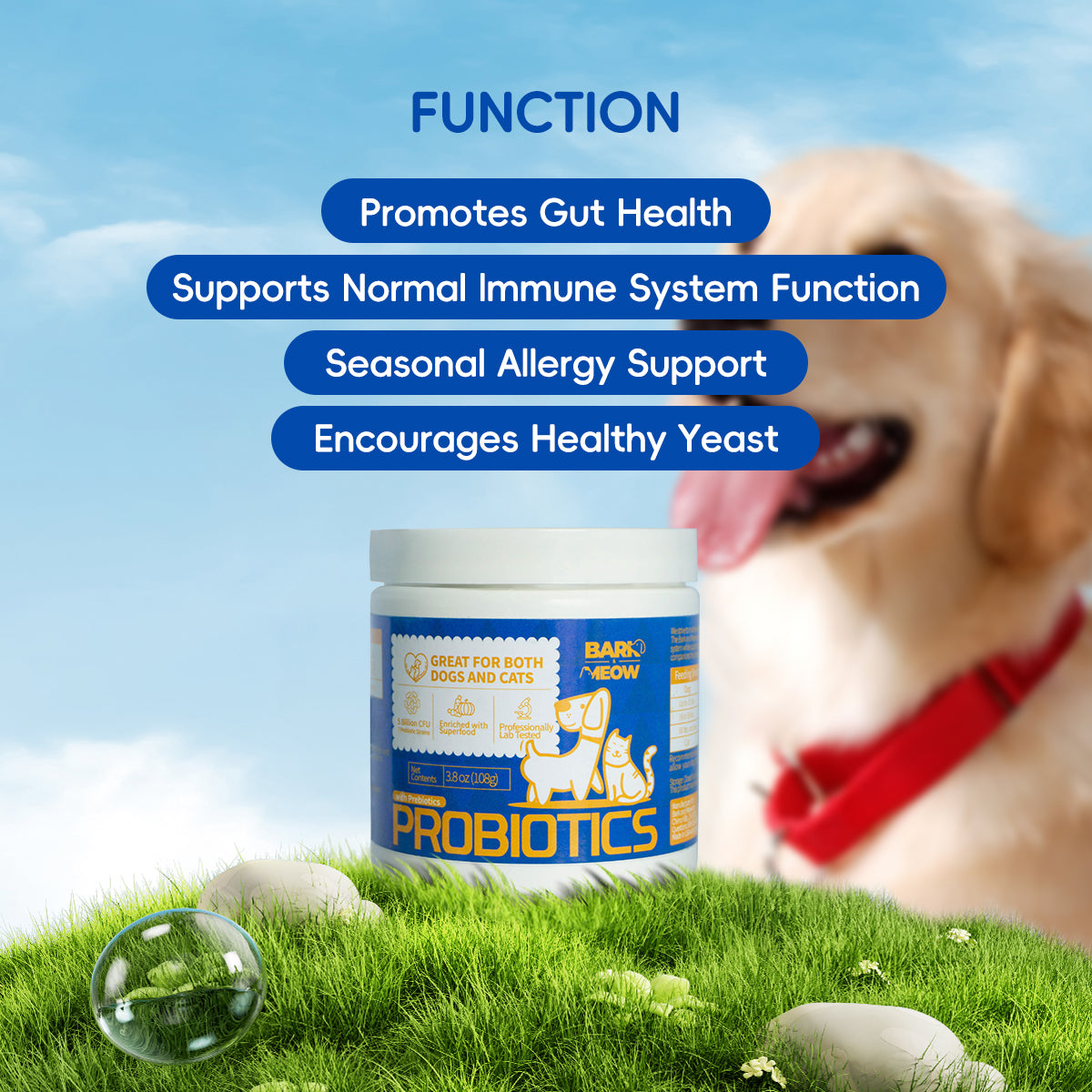 Pet Probiotics for Dogs & Cats - Gut & Immune Support, 7 Strains, 5 Billion CFU
