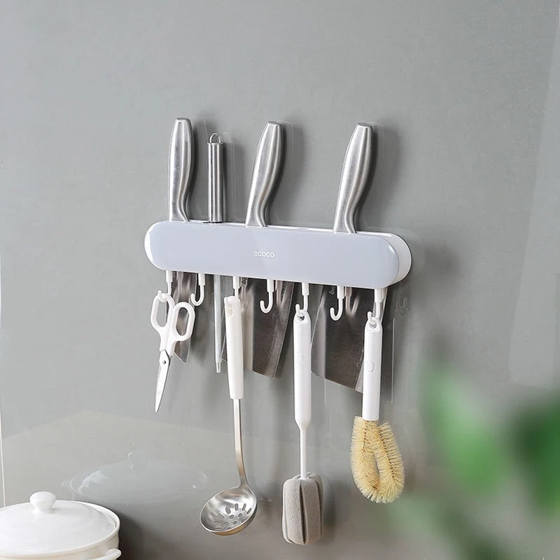 Wall-Mounted Knife Rack with Integrated Storage for Kitchen Organizer