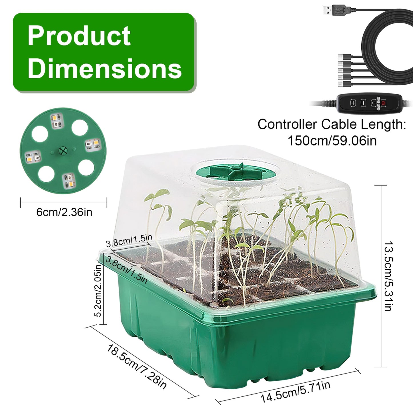 Seed Starter Tray Kit with Grow Lights Humidity Dome for Indoor Gardening
