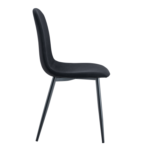 Set of 4 Black Linen-Cotton Dining Chairs with Metal Legs