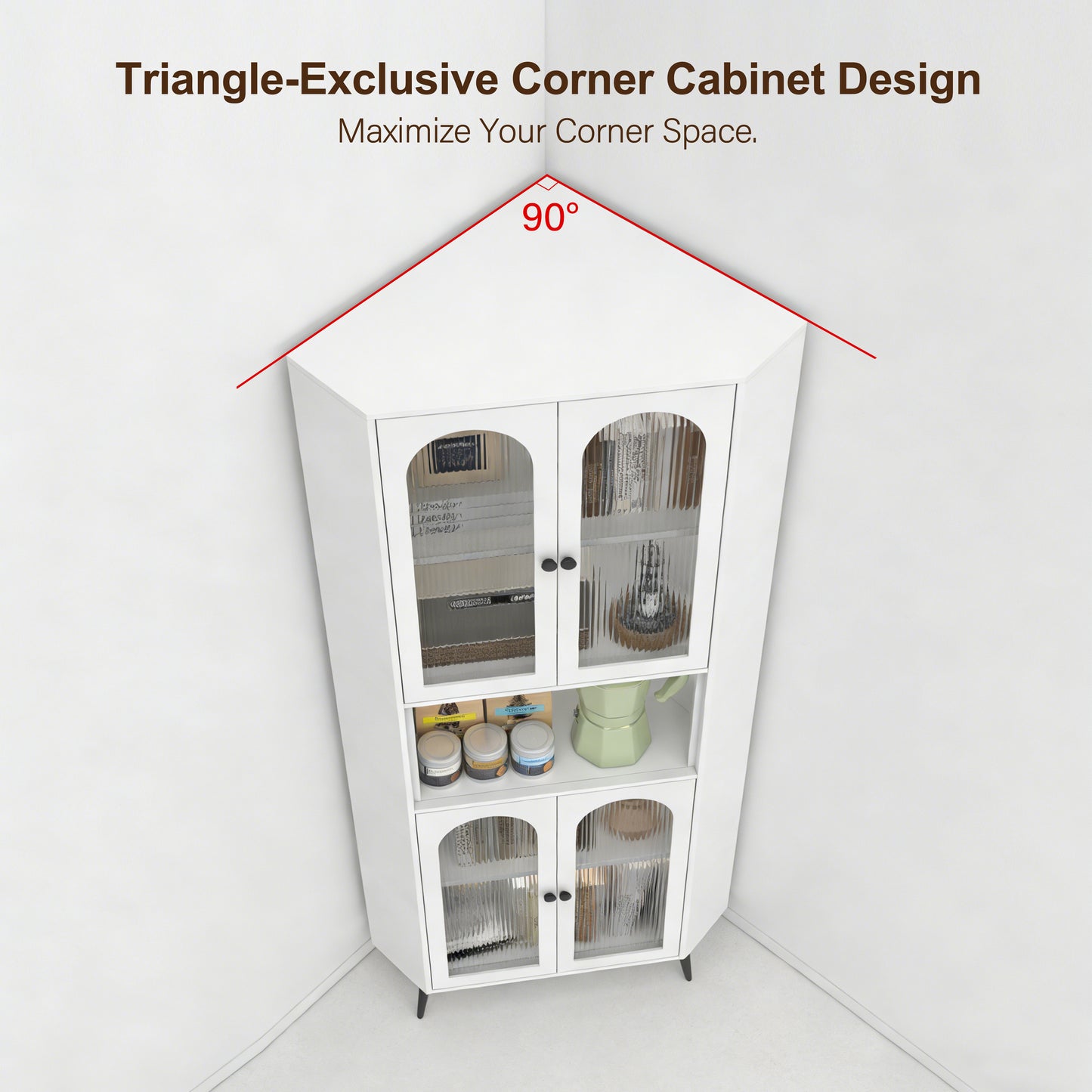 73'' White Metal Corner Storage Cabinet with Adjustable Shelves
