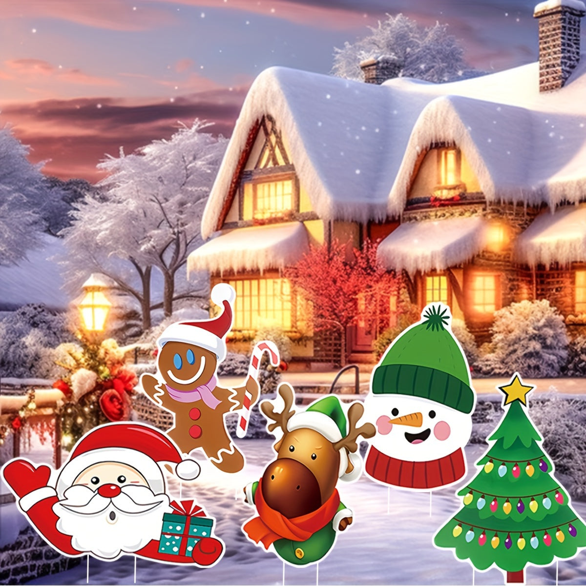 5-Pack Christmas Yard Signs with Stakes - Multicolour Decorations