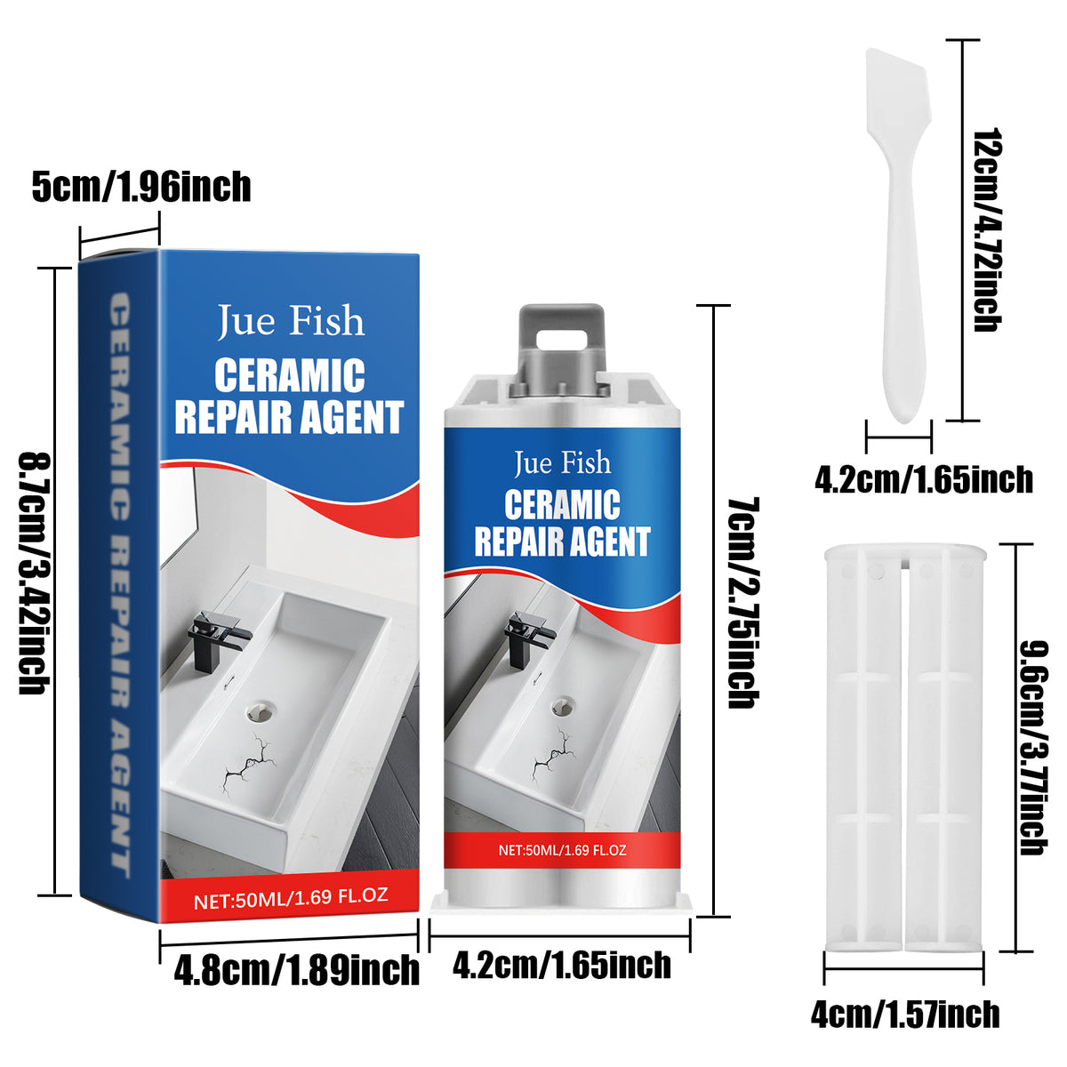 50ml Tile Repair Adhesive Kit with 2 Tools - Ceramic Crack Fix