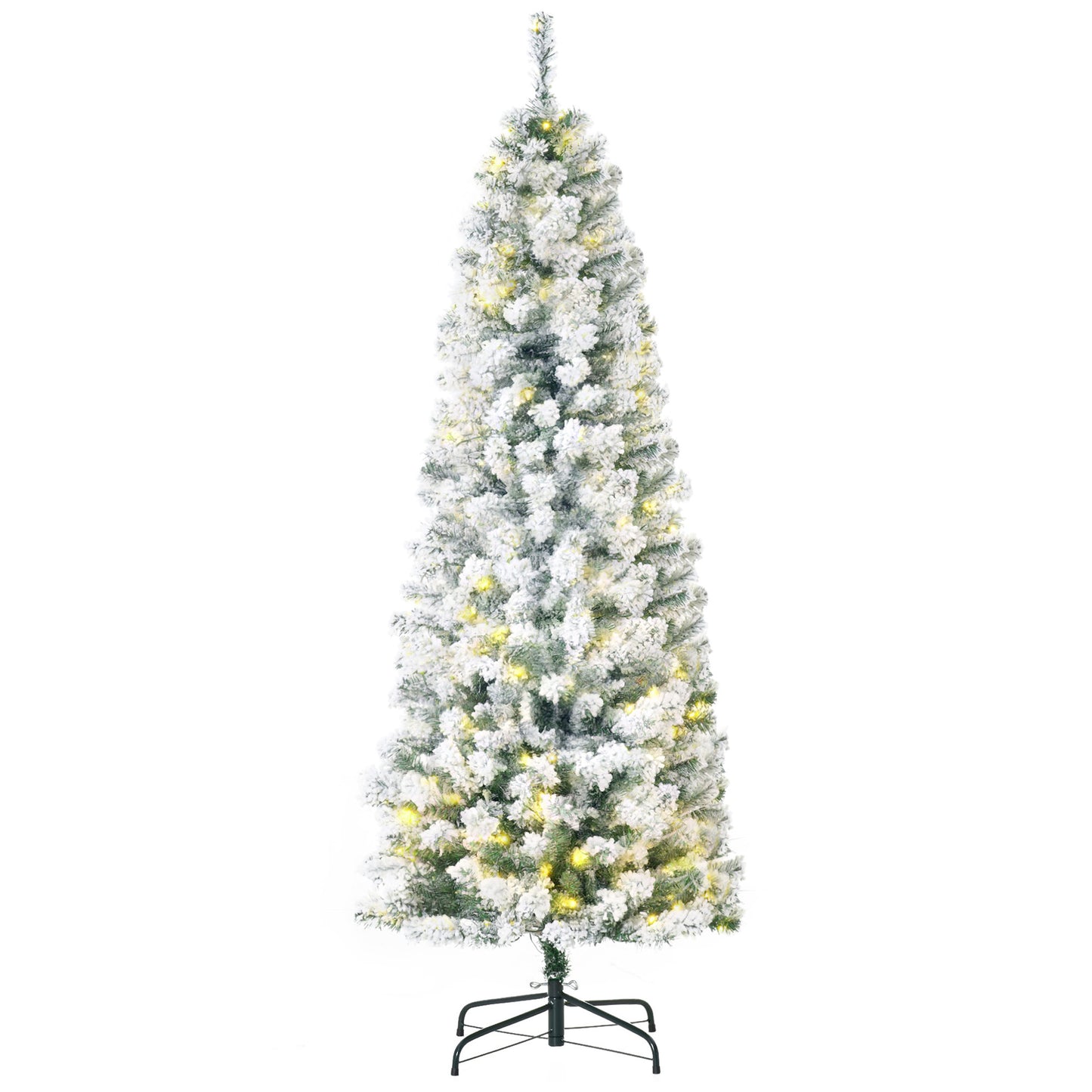 6ft Pre-Lit Snow-Flocked Slim Artificial Christmas Tree - Green