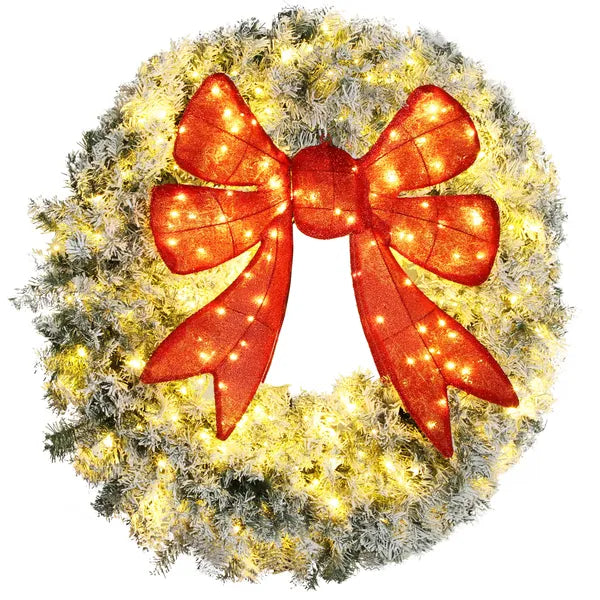 48-Inch Snow-Flocked Christmas Wreath with LED Lights