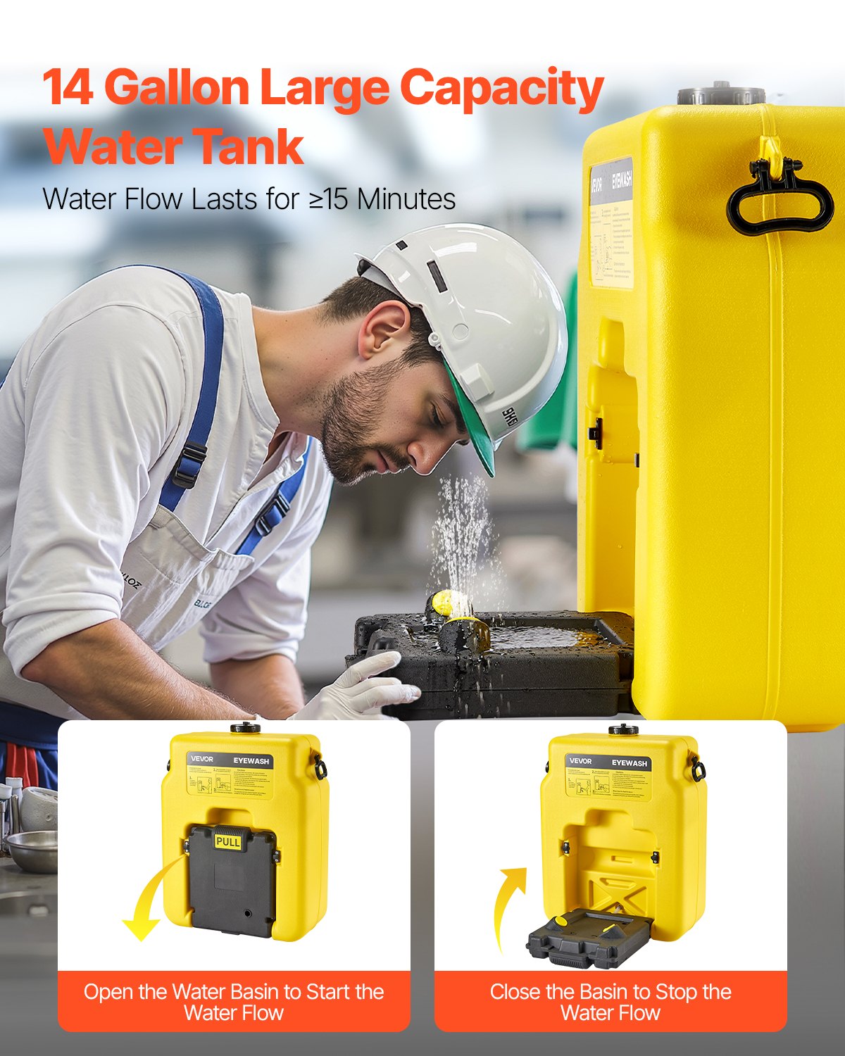 Portable Emergency Eyewash Station - 14-Gal OSHA Approved, Yellow