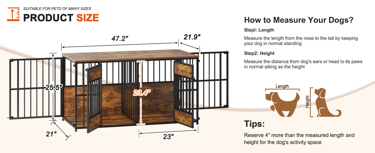 Large Wooden Dog Crate Furniture with Storage Top, Indoor Pet Kennel