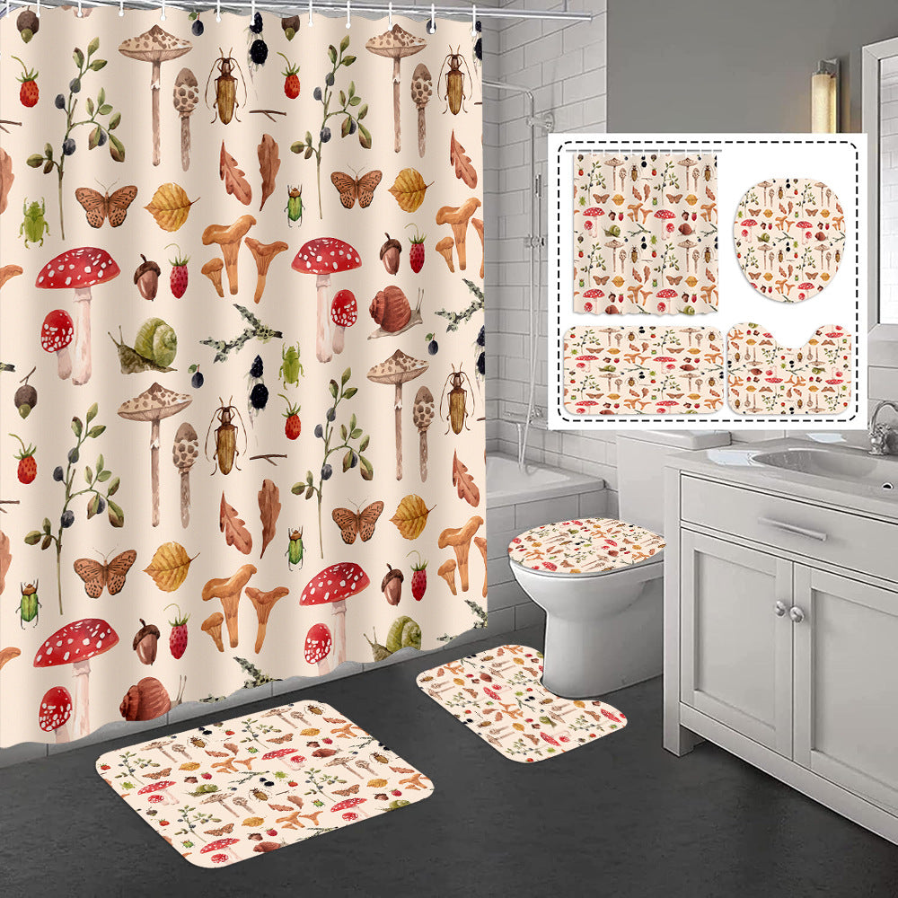 Bathroom Shower Curtain and Floor Mat Set - Polyester, Anti-slip, Modern Style