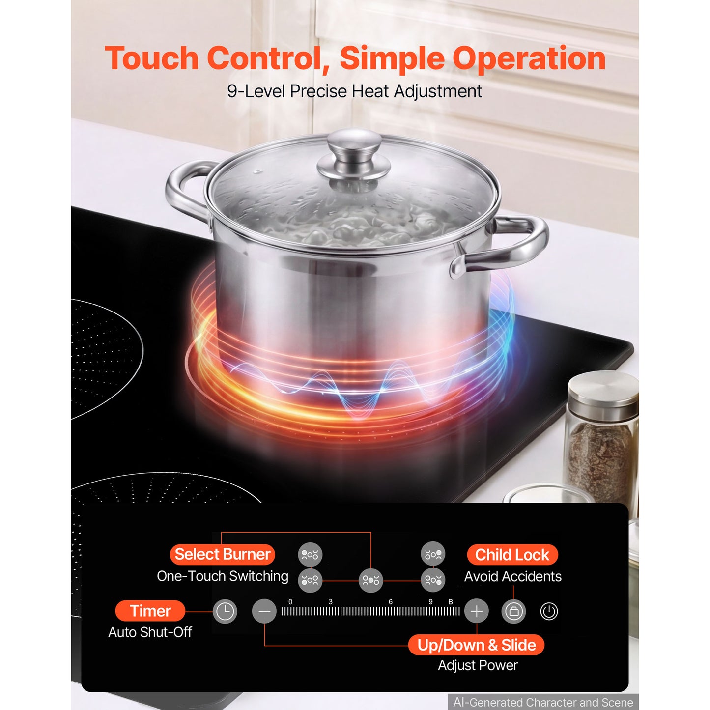 Induction Cooktop 30in 5 Burners Electric Stove 220V, LED Touch Screen, Child Lock