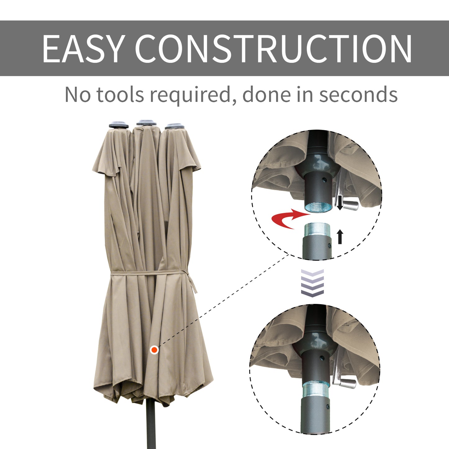 15' Double-Sided Patio Umbrella with Base - Coffee