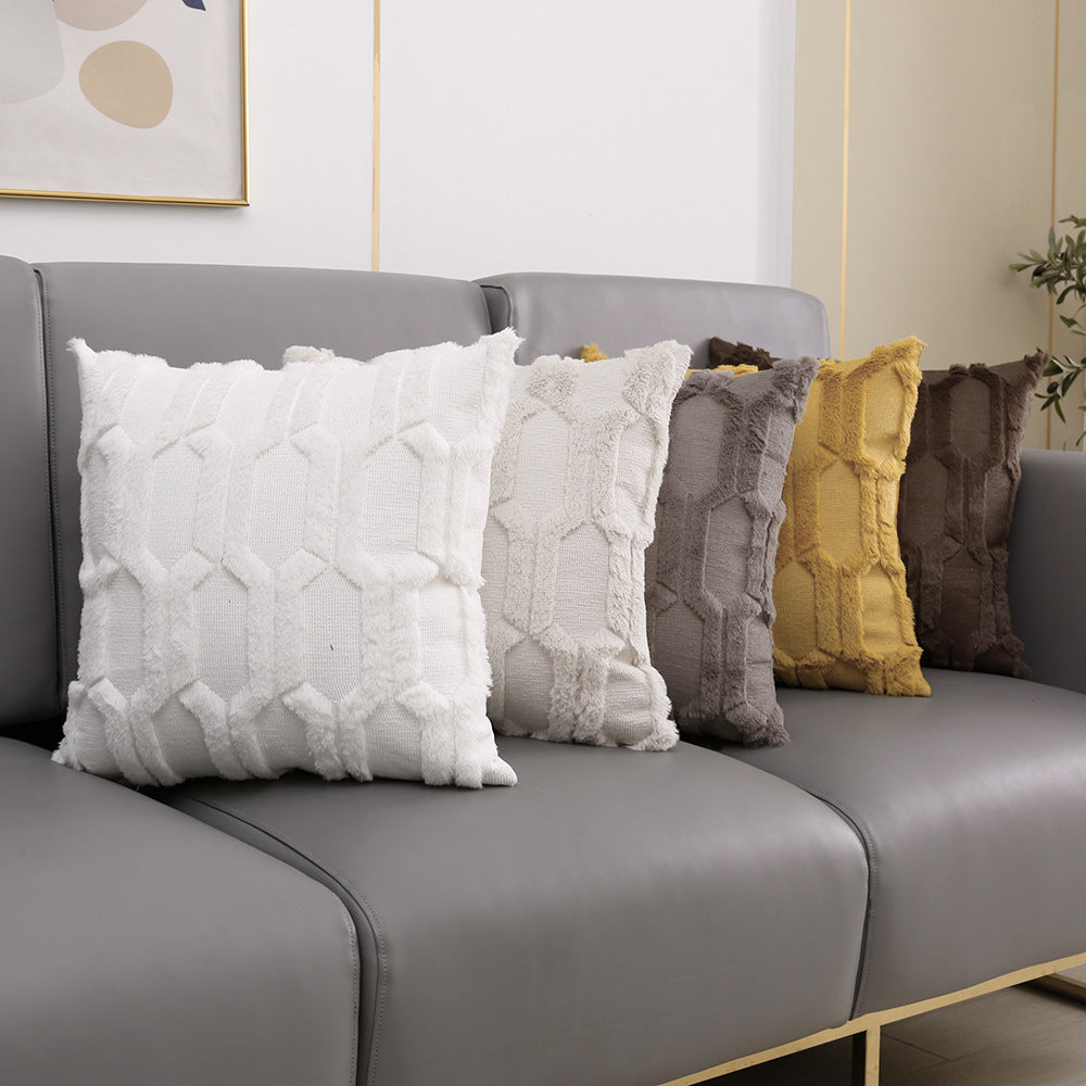 Embroidered Plush Lumbar Pillow Cover - Modern Sofa Cushion 45x45cm & 30x50cm