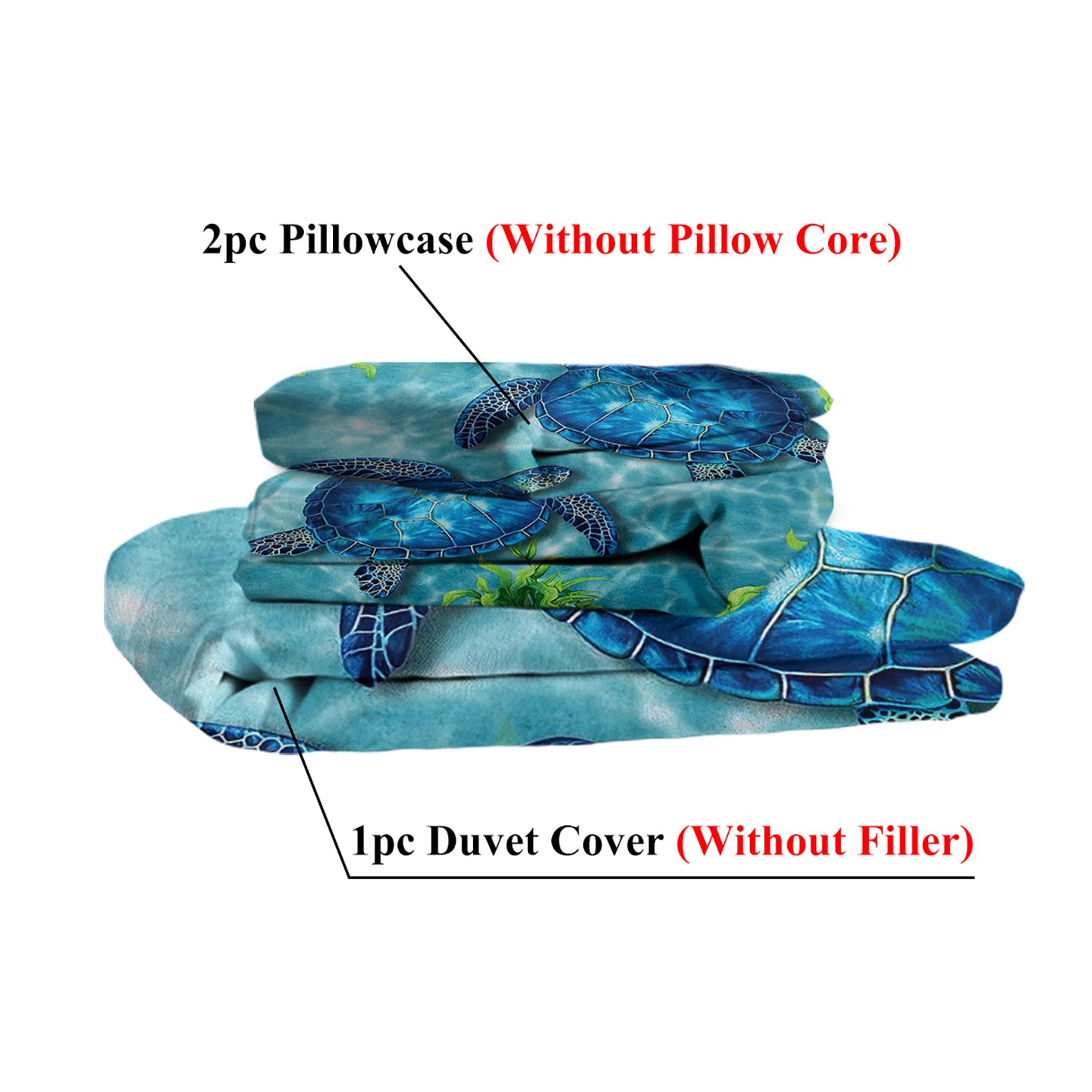 Sea Turtle Pattern Duvet Cover Set - King Size 3 Pieces