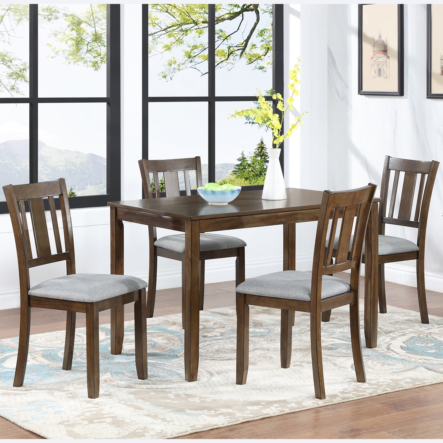 Walnut Wooden Dining Chairs Set of 4 with Padded Seats