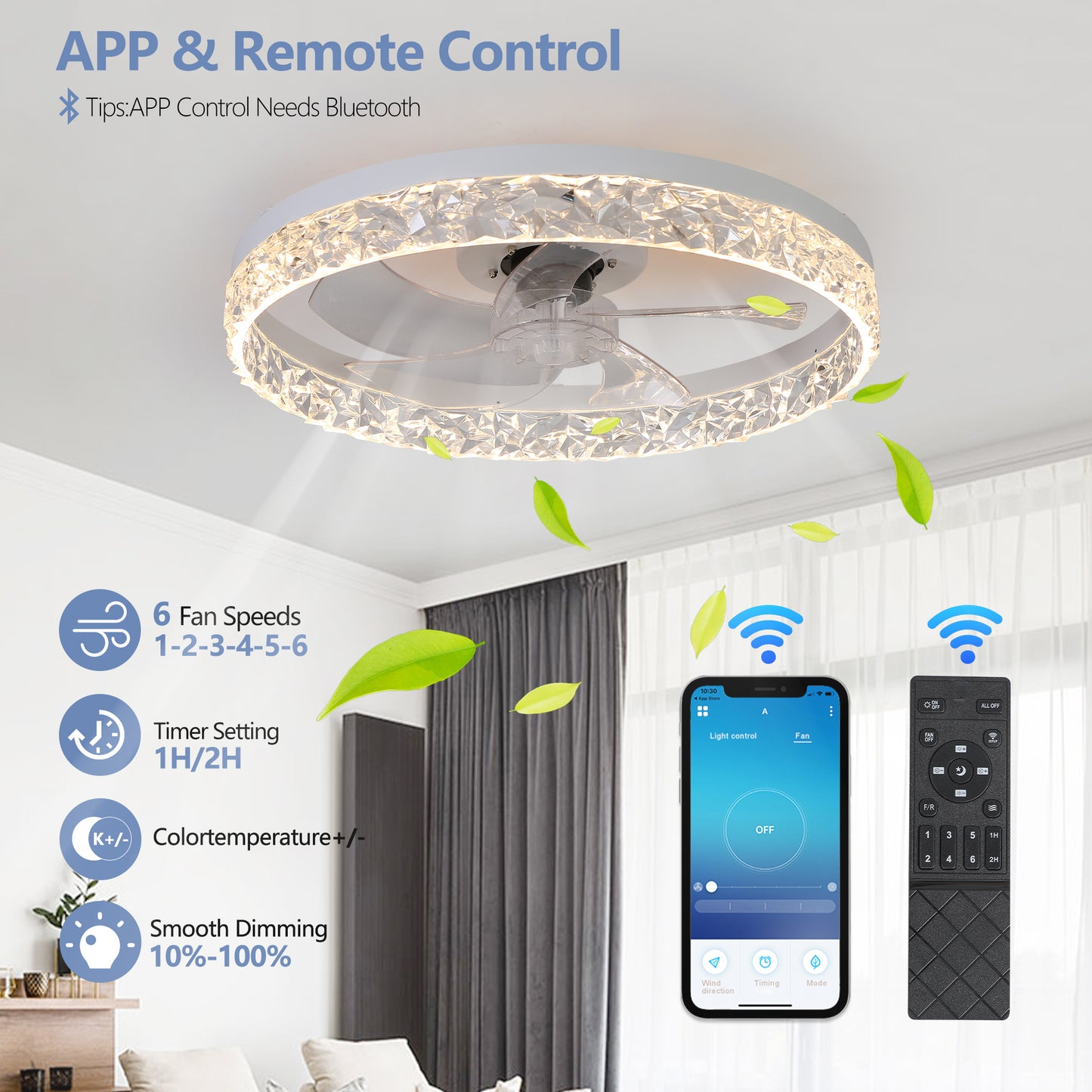 Dimmable LED Ceiling Fan Light with Remote Control - Modern Design