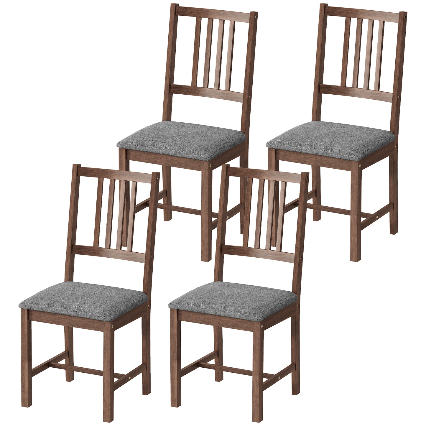Set of 4 Dining Chairs, Upholstered Room Chairs with Rubberwood Legs
