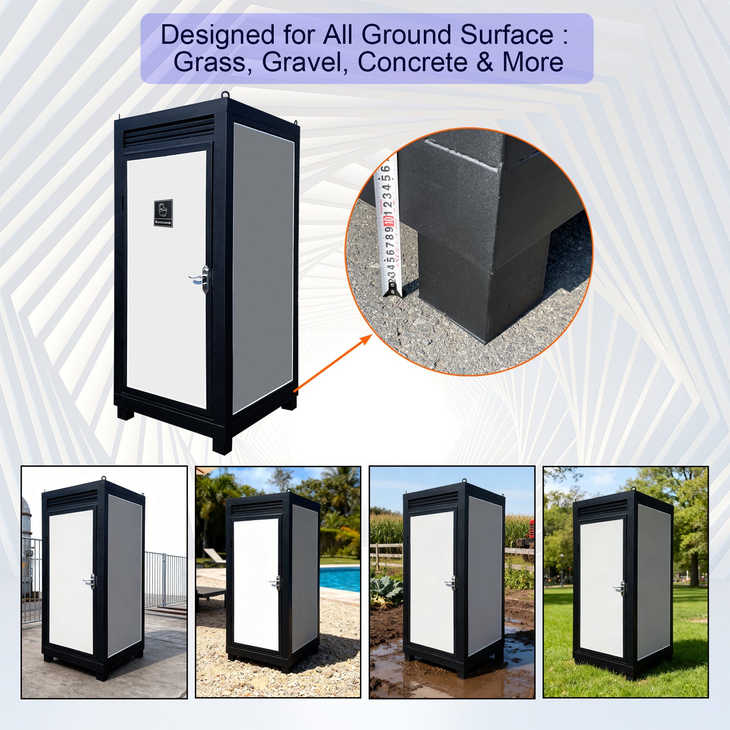 Portable Outdoor Toilet Cabin with Light, Sink & Vent Fan, Silver