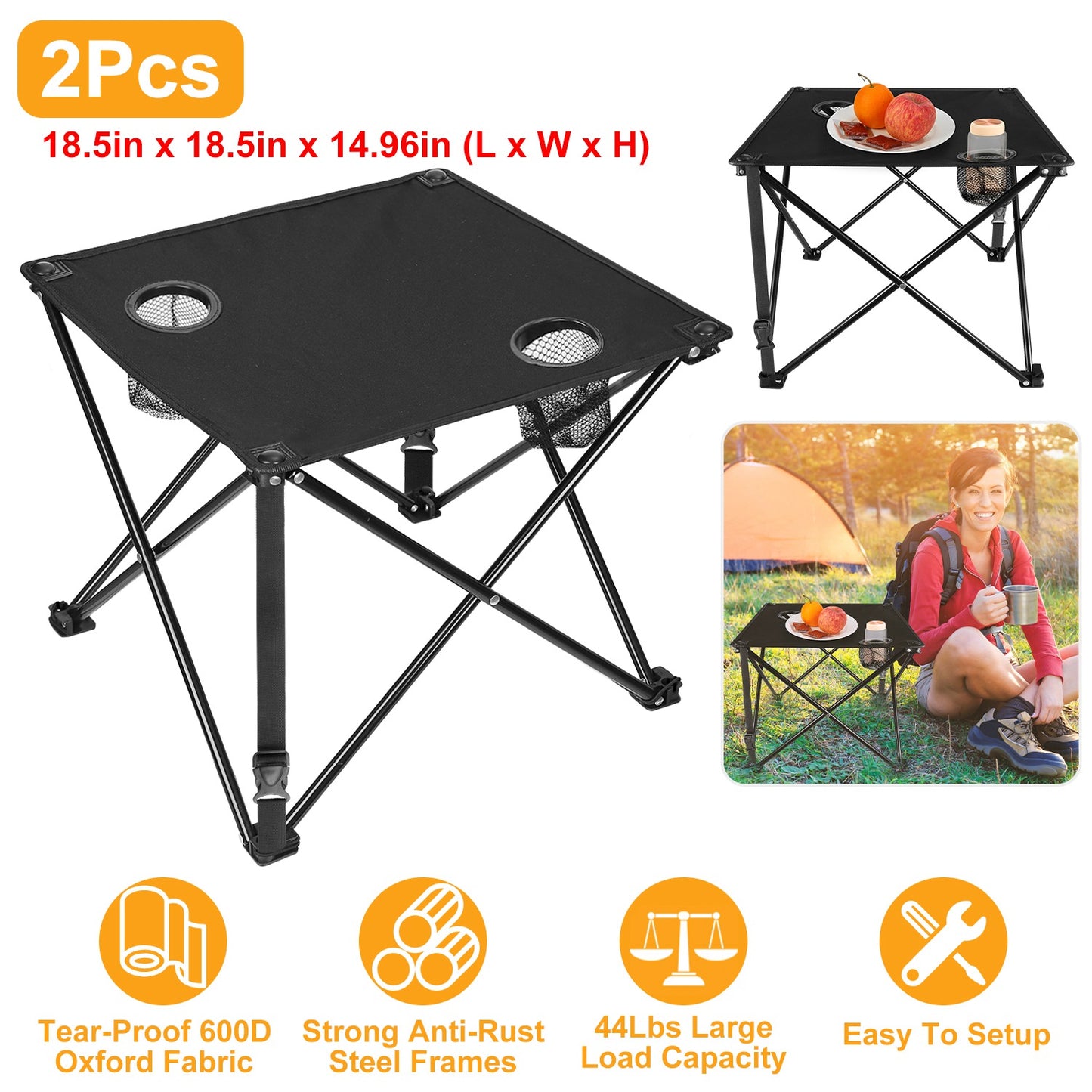 Portable Folding Camping Table with Cup Holders - Multiple Colors & Sets