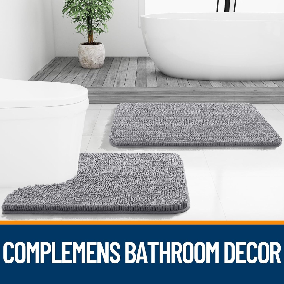 Extra Soft Chenille Bathroom Rug - 30" x 20" Grey Bath Mat