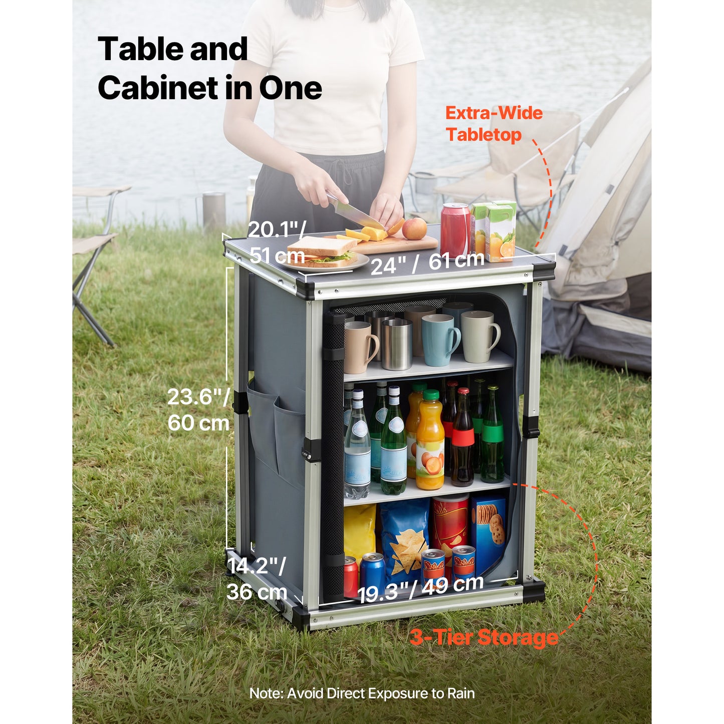 Portable Folding Camping Storage Cabinet and Table Set with Shelves, Lightweight Outdoor Kitchen Station