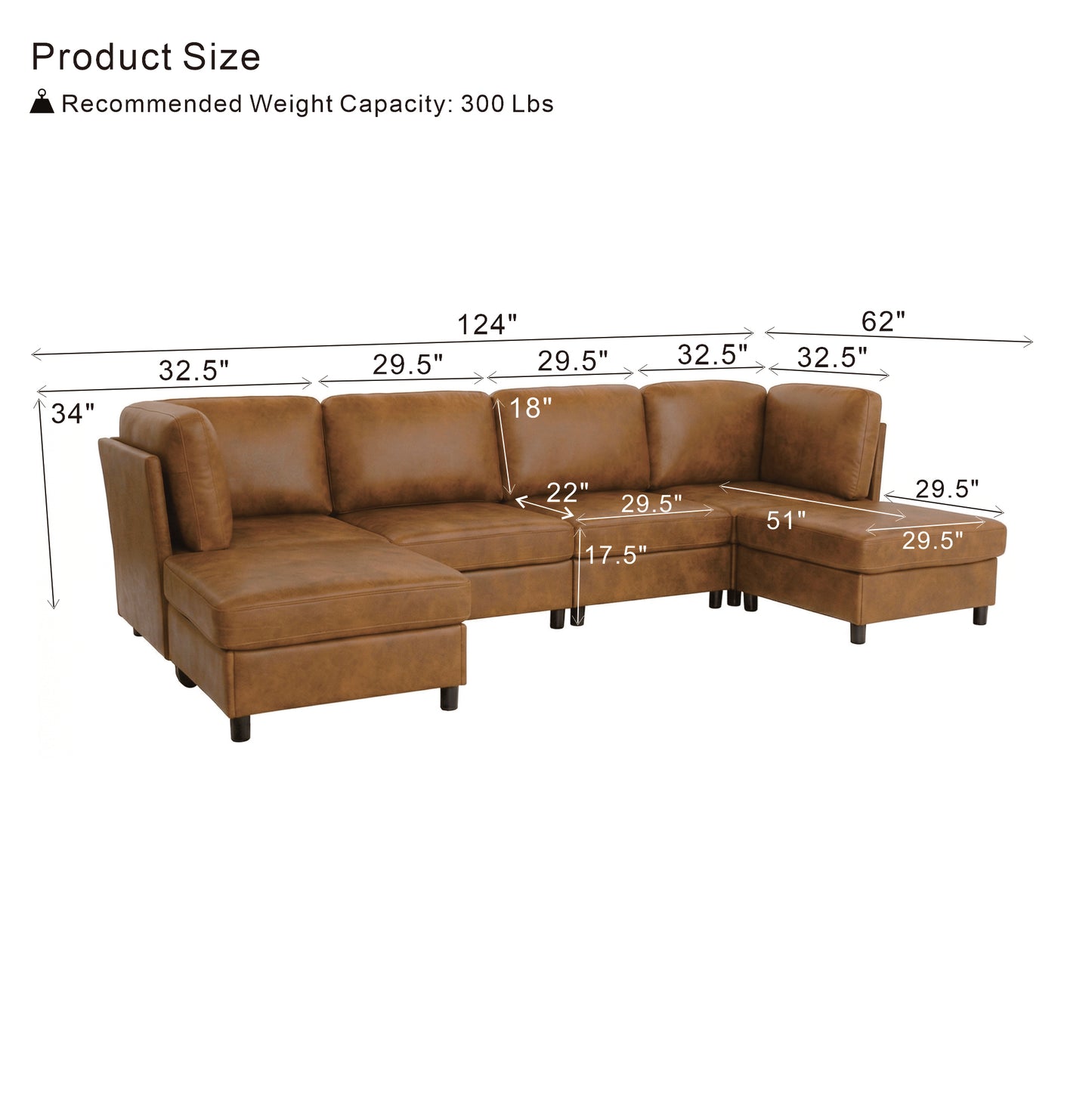 Modular Corner Sofa - Light Brown Fabric, 6 Seats, Modern Design