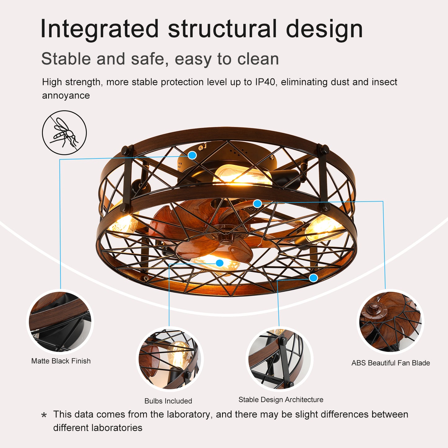 20-Inch Black Caged Ceiling Fan with Light Fixture - Farmhouse Style