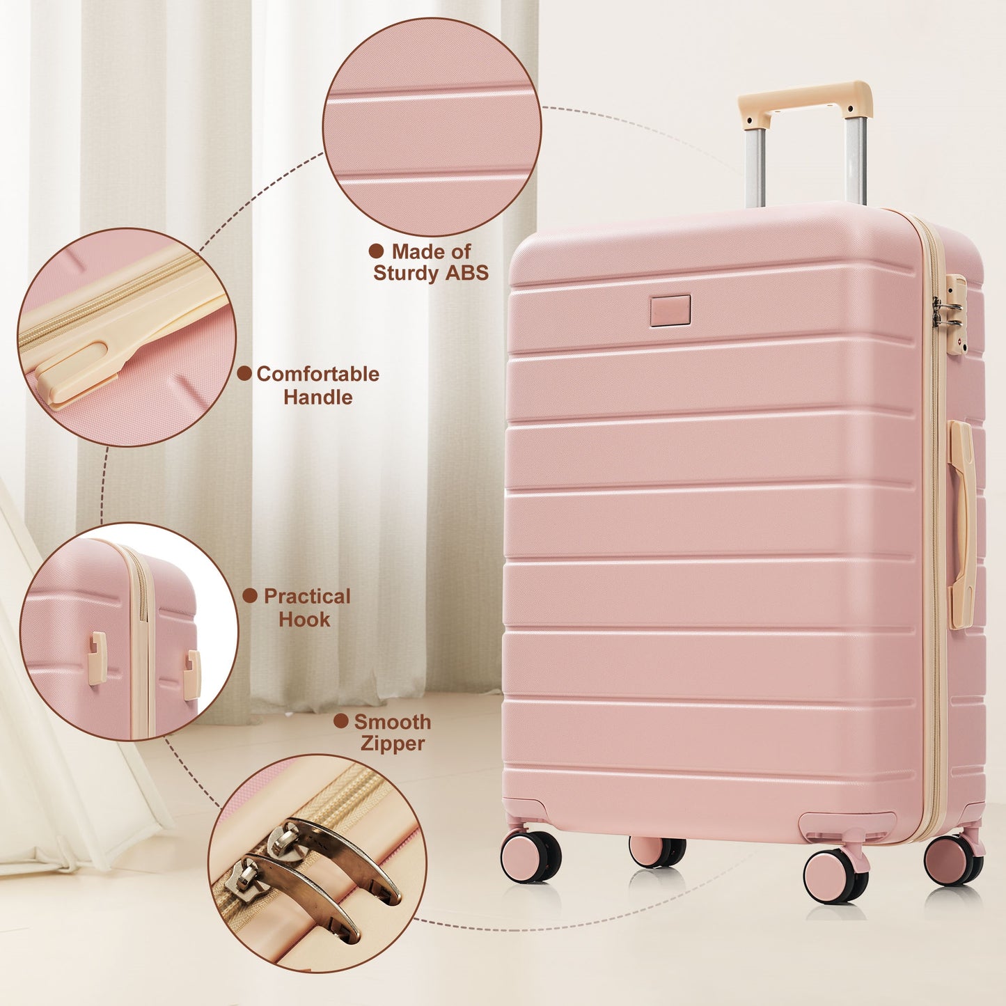 6-Piece Hardside Luggage Set with TSA Lock - Pink