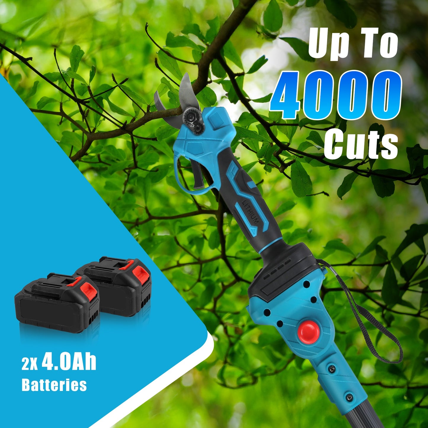 Cordless Electric Pruning Shear with Extension Pole 21V 4.0Ah Battery 13ft Reach