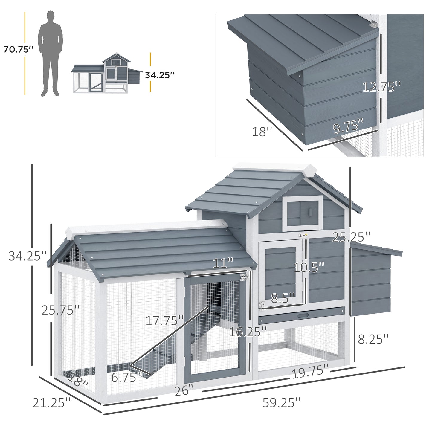 59-Inch Wooden Chicken Coop Poultry House with Nesting Box & Removable Tray