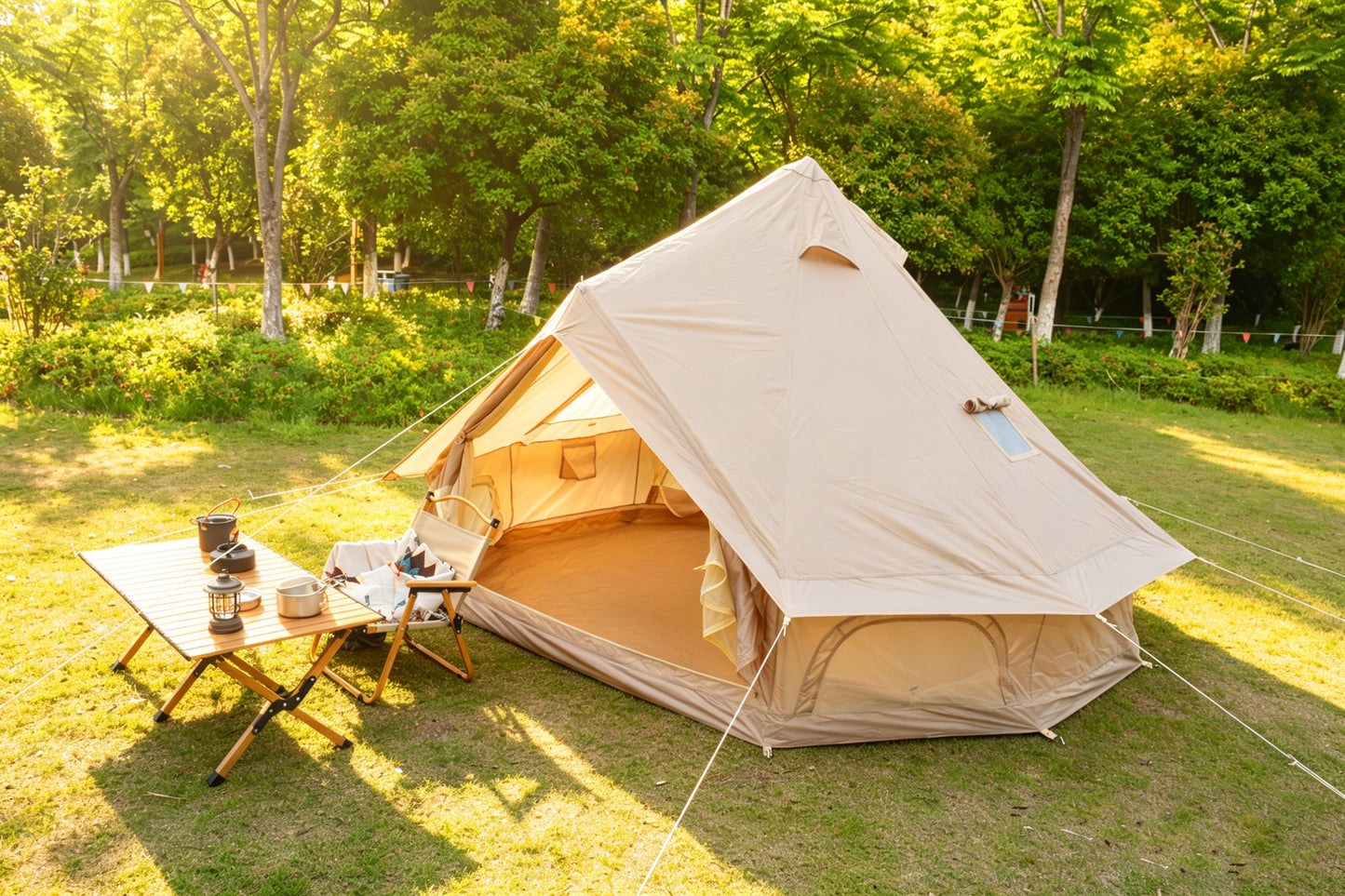 Spacious 9.8ft Bell Tent for 3-4 People - Beige Glamping Shelter