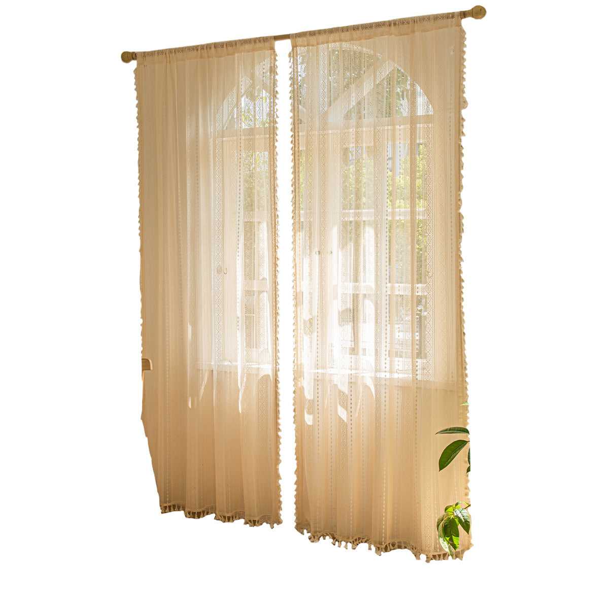 Wood Color Lace Mesh Curtains for Living Room & Bedroom - Bohemian Dots