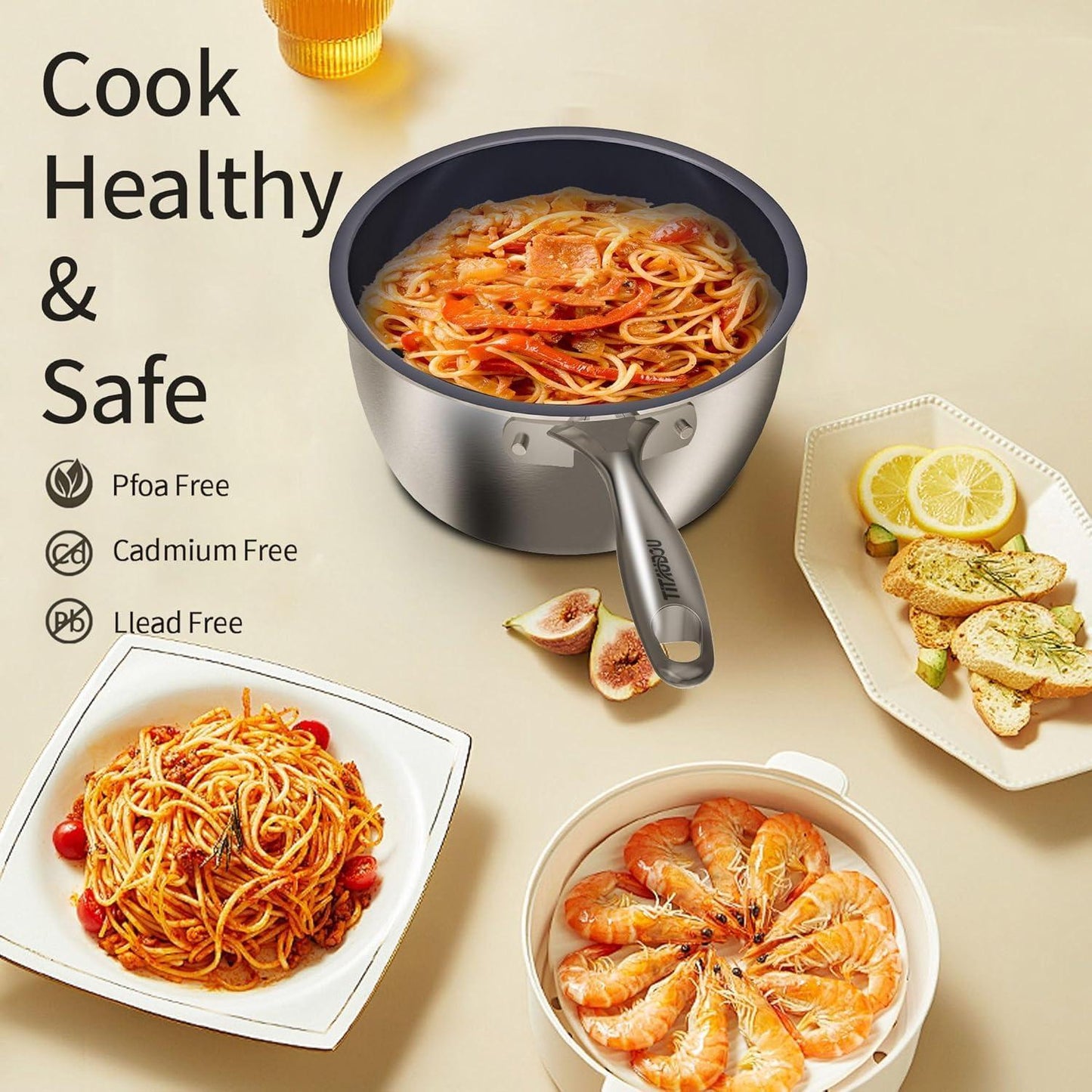 2.2 Quart Titanium Stainless Steel Non-Stick Frying Pan with Lid