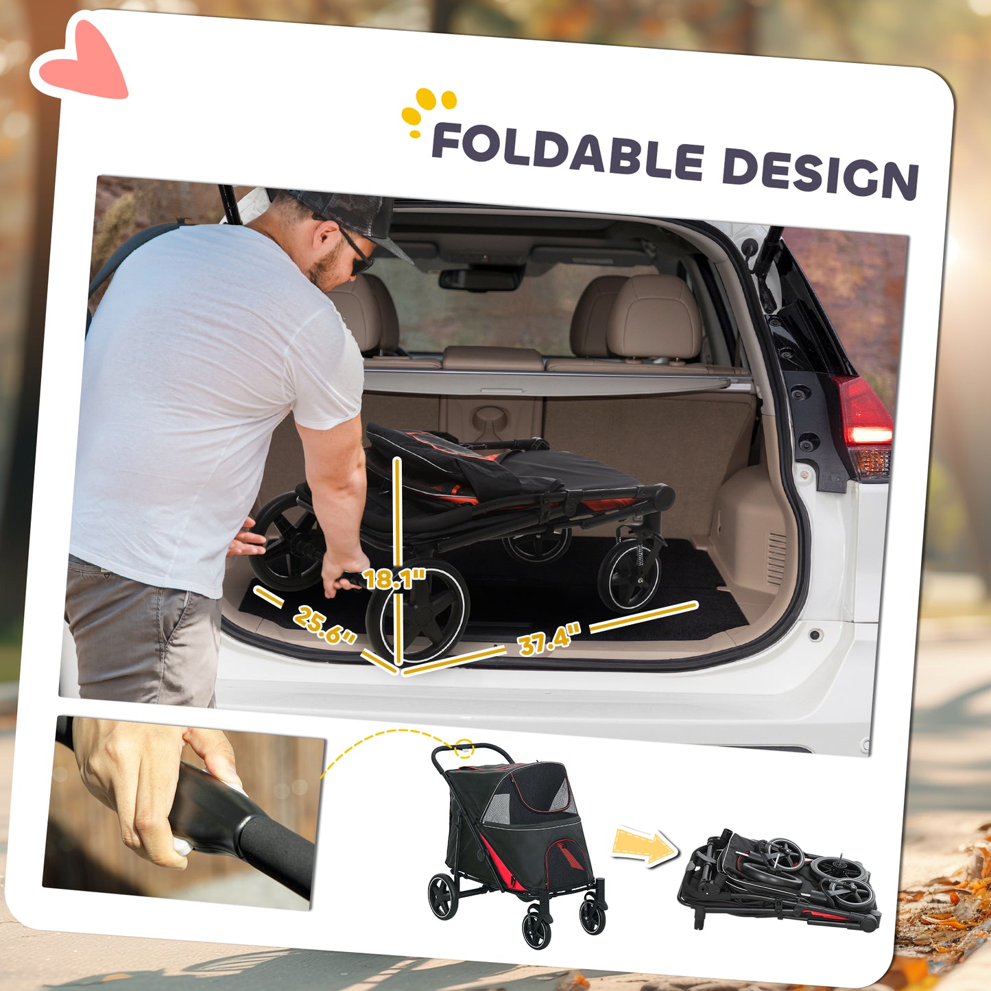 Foldable Dog Stroller for Medium and Large Dogs - Black, 865x585x220mm