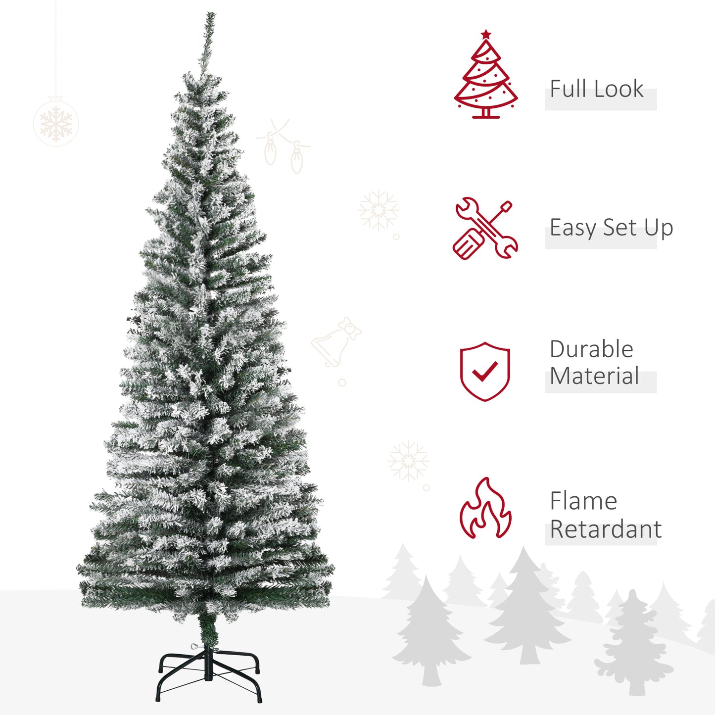6ft Flocked Christmas Tree - Pencil Shape with Faux Snow